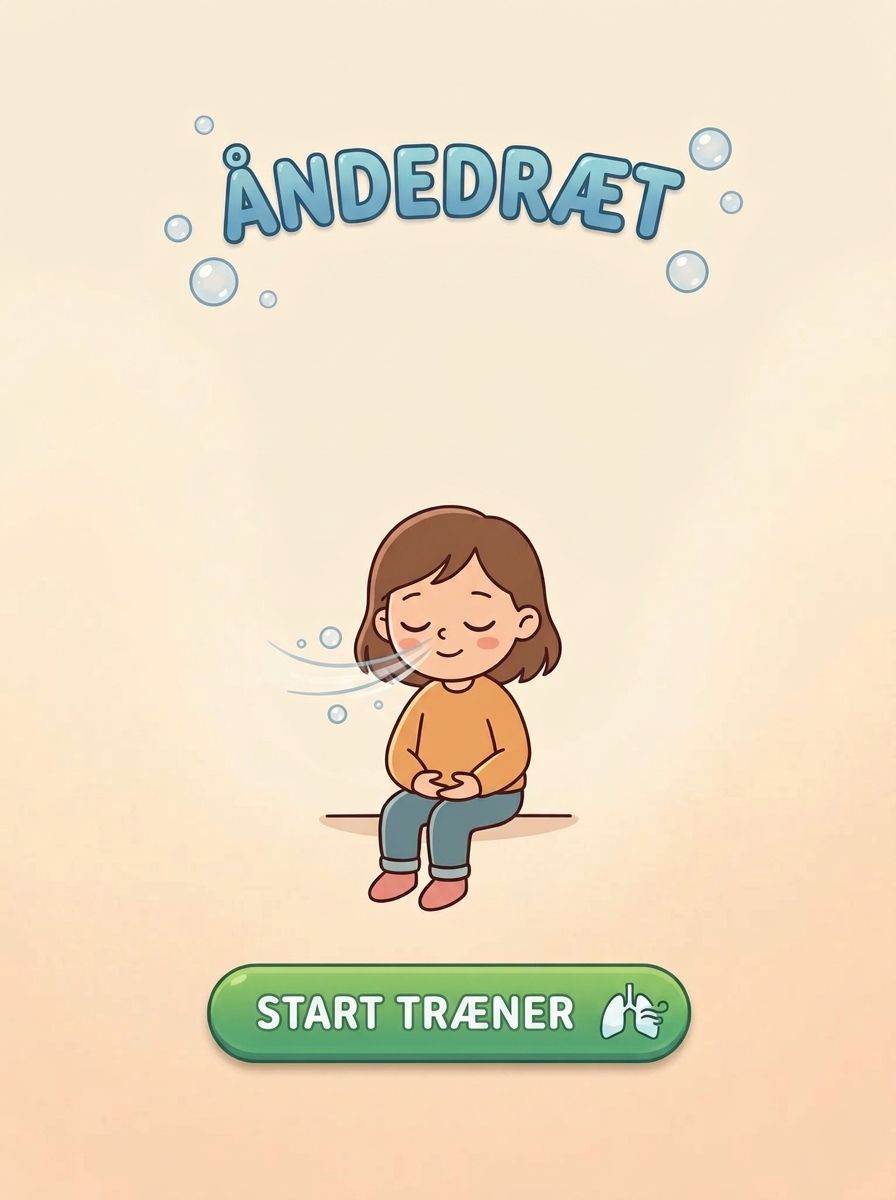 Illustration fra Åndedræt med appens navn og knappen, der starter en træning